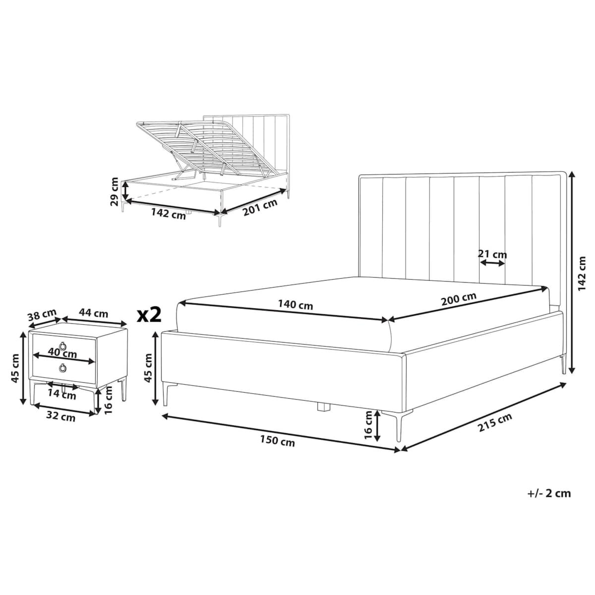 Zestaw mebli do sypialni welurowy 140 x 200 cm różowy SEZANNE