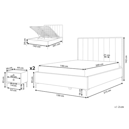 Zestaw mebli do sypialni welurowy 140 x 200 cm różowy SEZANNE