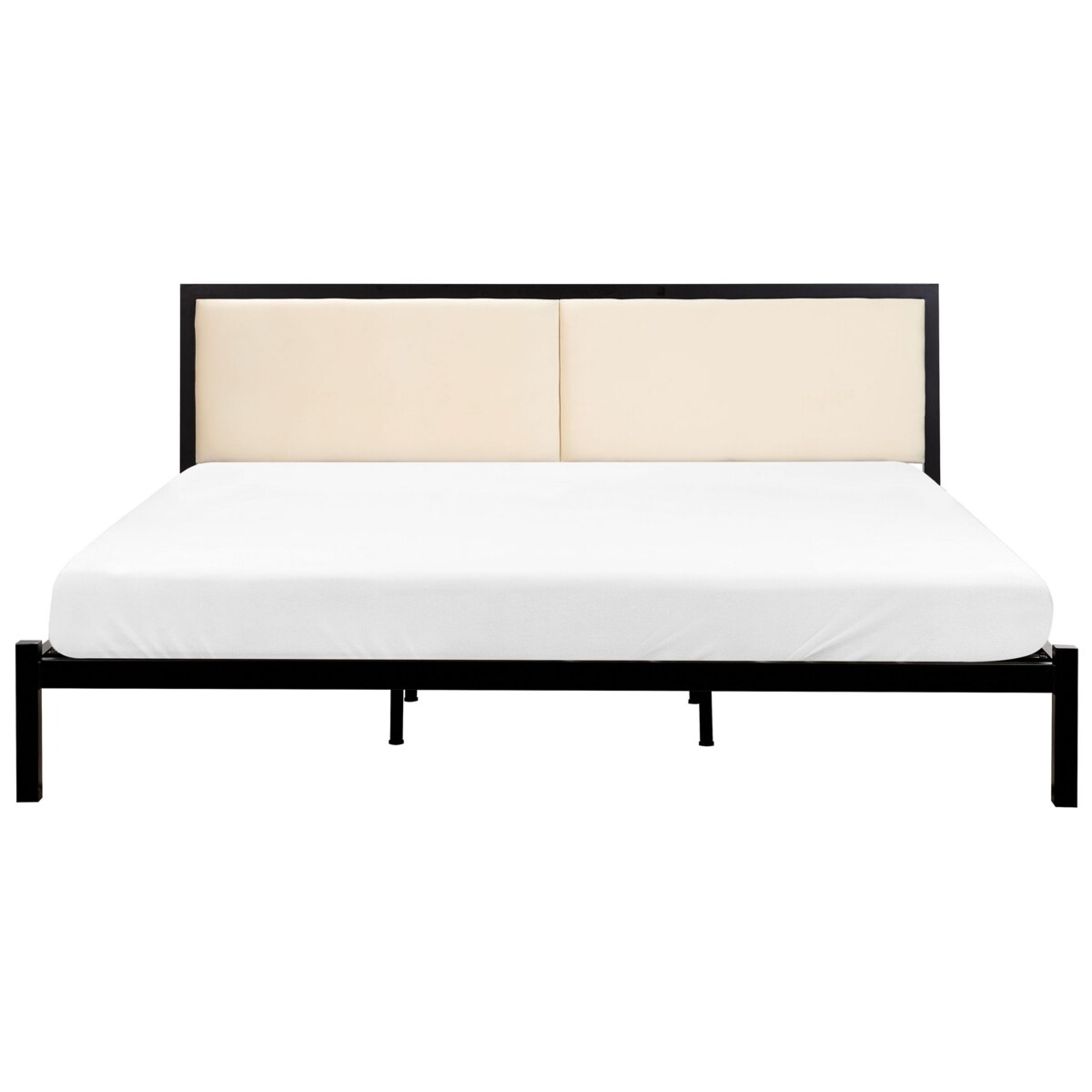 Łóżko metalowe 180 x 200 cm czarne z jasnobeżowym CLAMART