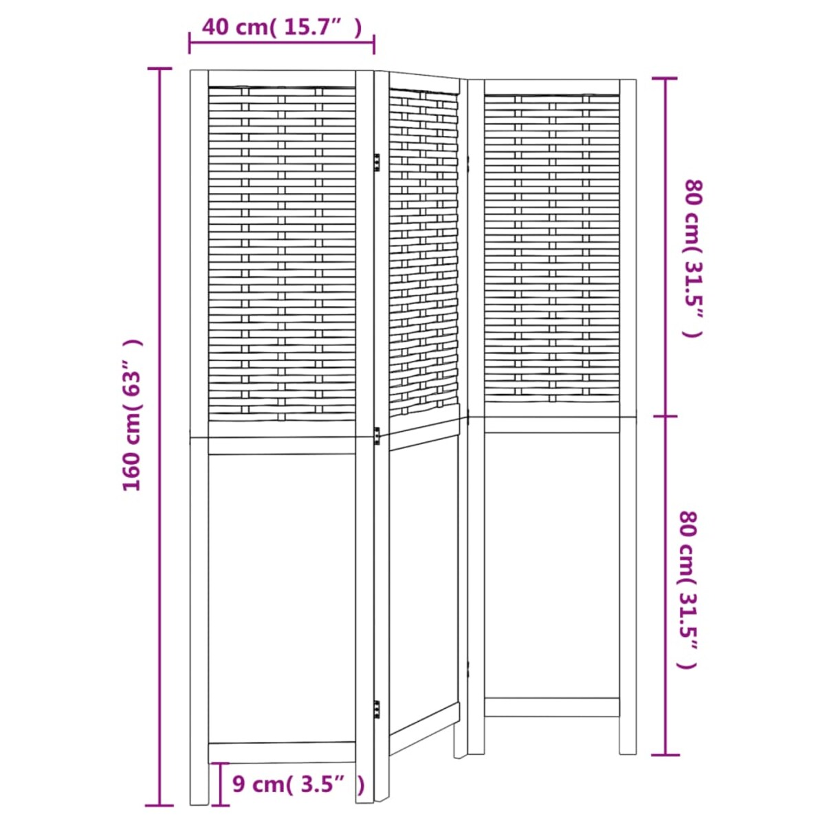 vidaXL Parawan pokojowy, 3-panelowy, ciemny brąz, lite drewno paulowni