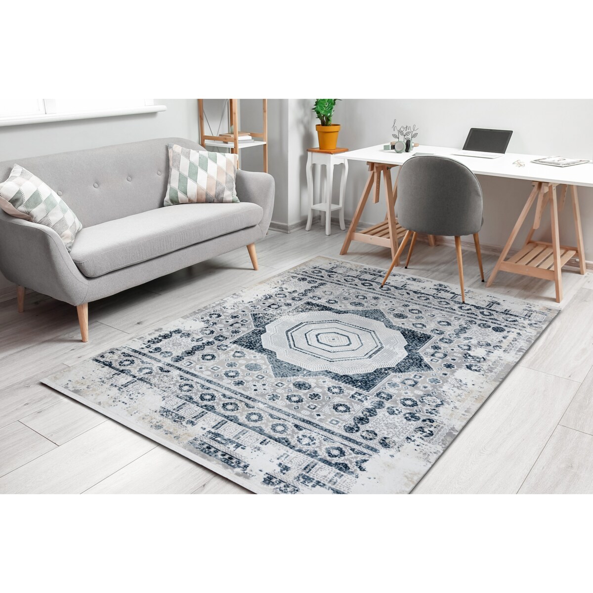 Dywan DUKE 51542 krem / niebieski - Rozeta 120x170 cm