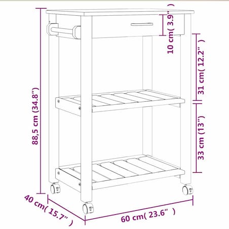 vidaXL Wózek kuchenny MONZA, 60x40x88,5 cm, lite drewno sosnowe