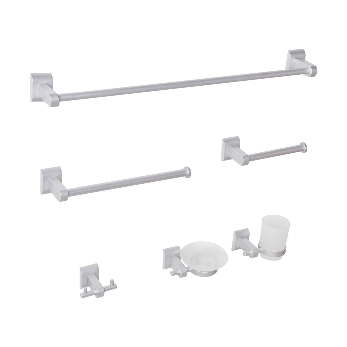 Zestaw akcesoriów toaletowych 6 elementów TALARA Z uchwytami i haczykami na ręczniki Srebrny