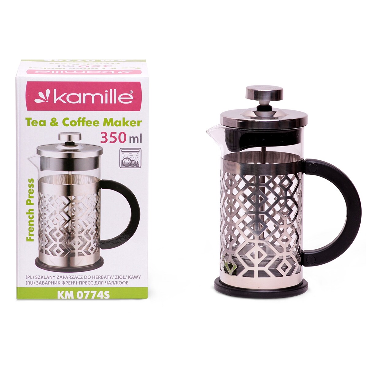 Zaparzacz szklany do herbaty kawy 350ml tłokowy french press KAMILLE