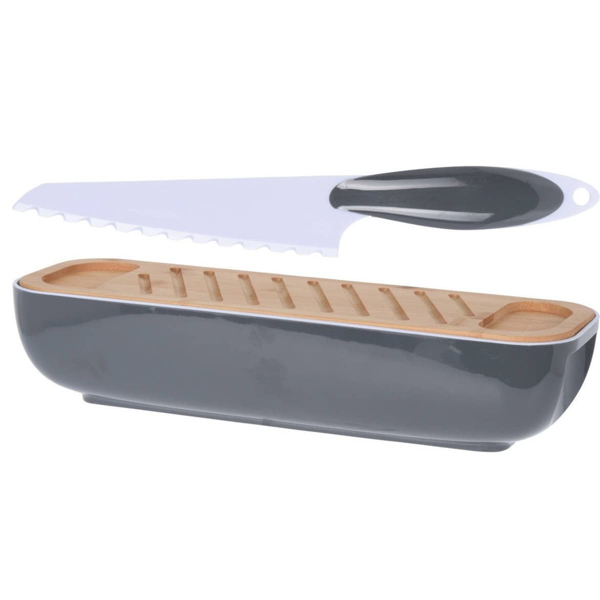 Chlebak z bambusową pokrywką, w zestawie z nożem