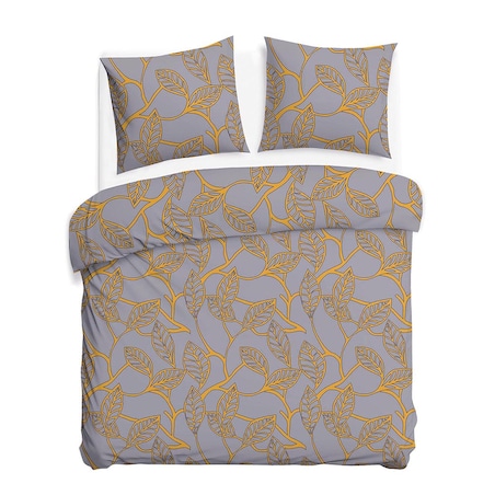 Pościel satyna bawełniana 180x200 Folina pomarańczowe liście na szarym tle, Satynlove