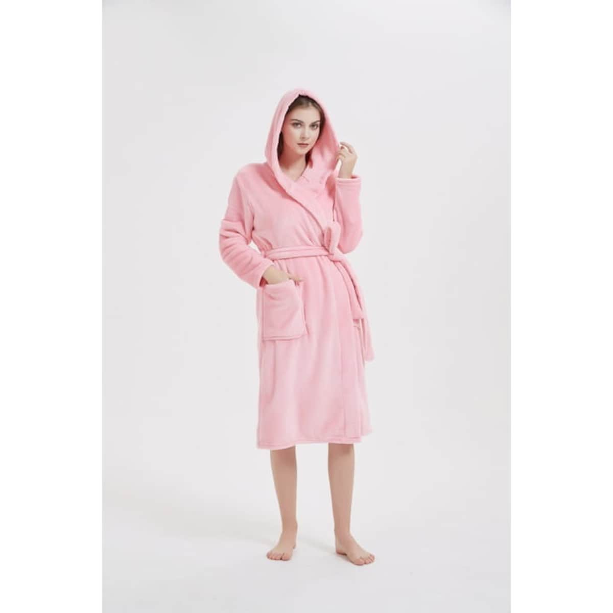 Duży Ciepły miękki Szlafrok Podomka L/XL Wiązany Kieszenie z Kapturem