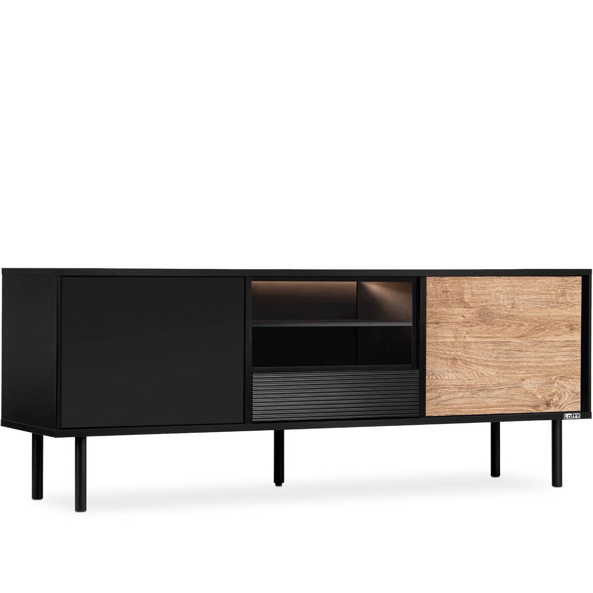 KONSIMO LOFTY Czarna szafka RTV w stylu loft z półkami