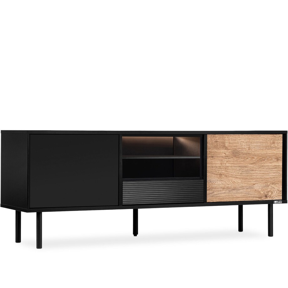 KONSIMO LOFTY Czarna szafka RTV w stylu loft z półkami