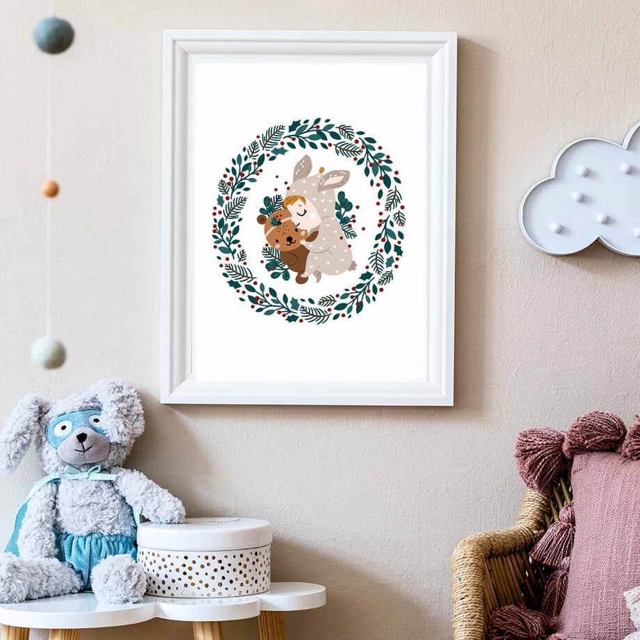 Poster Story, Plakat, Obraz - Wesoły Jelonek i Zajączek, wymiary 30 x 42 cm