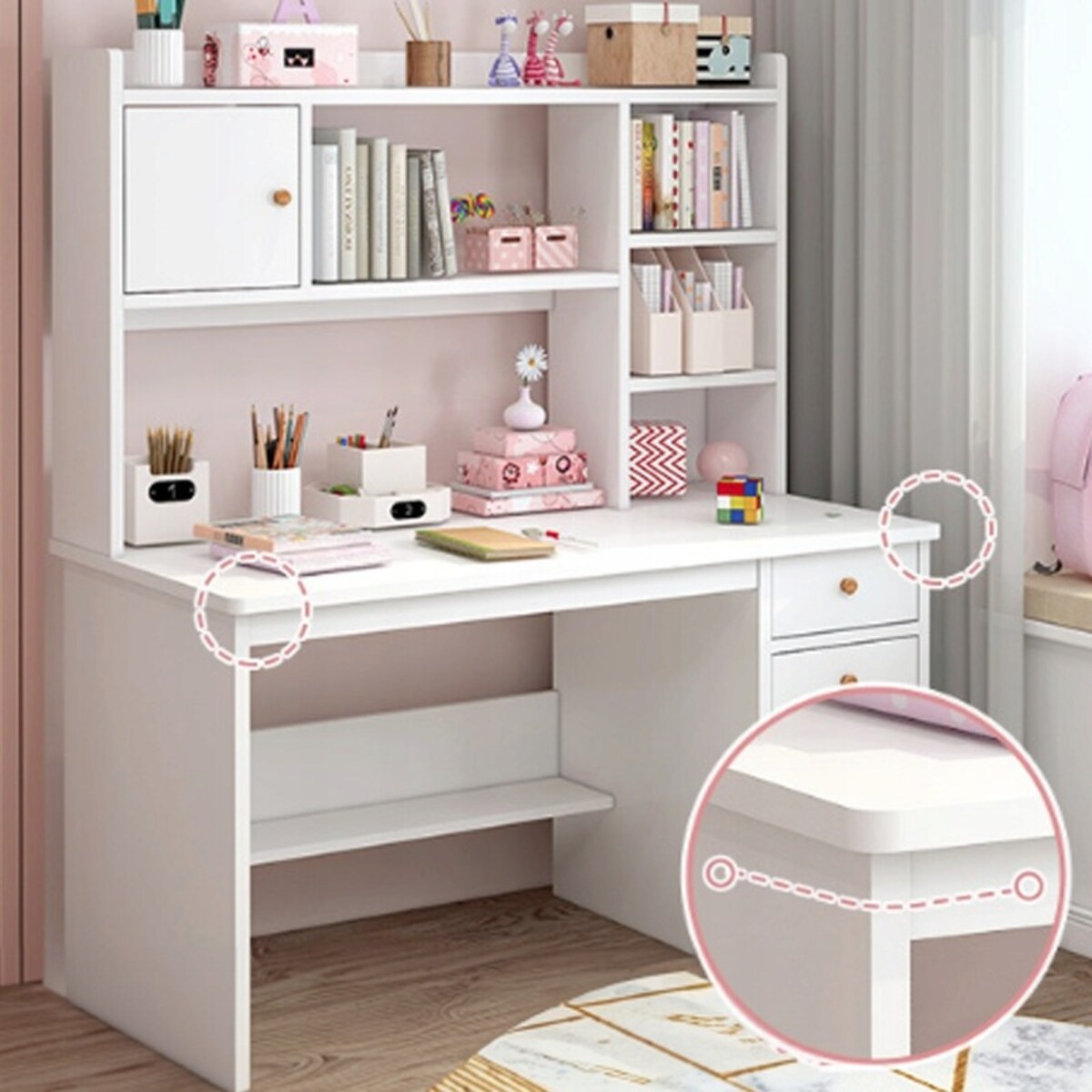 Biurko komputerowe białe loft pod laptop komputer skandynawski z 7 półkami