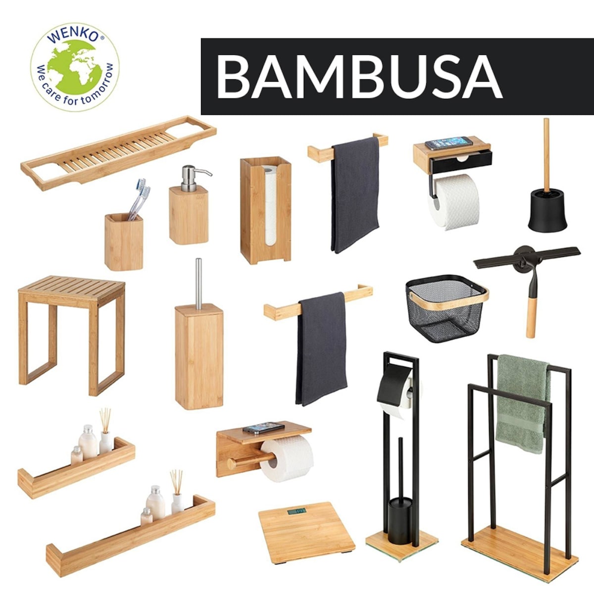 Stojak na papier toaletowy BAMBUSA, bambusowy, WENKO, kolor brązowy