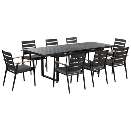 Zestaw ogrodowy stół rozkładany i 8 krzeseł czarny z poduszkami szarymi VALCANETTO/TAVIANO