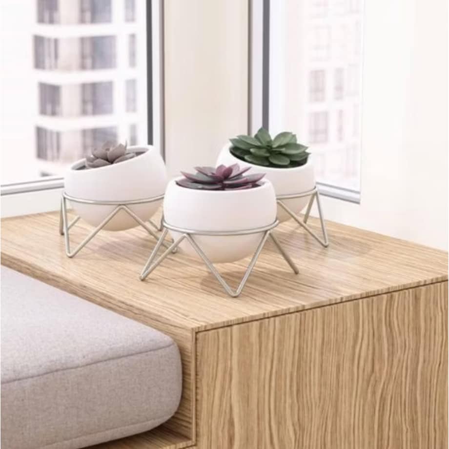 Zestaw 3 doniczek (biało-srebrny) Potsy Umbra