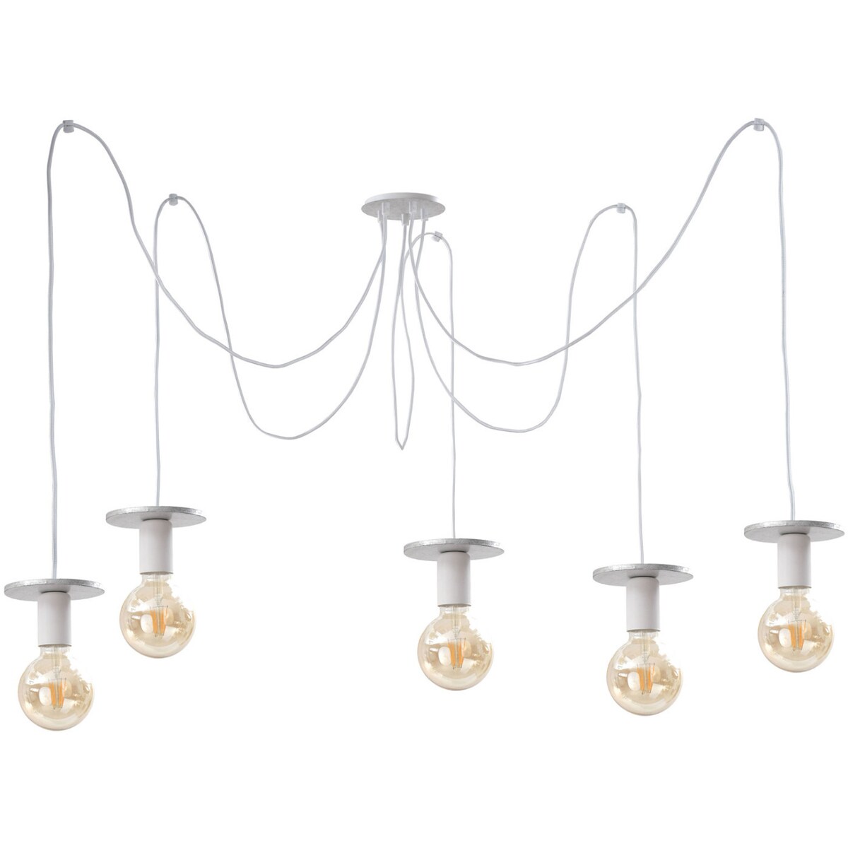 LAMPA wisząca KET430 industrialna OPRAWA metalowy PAJĄK zwis biały srebrny