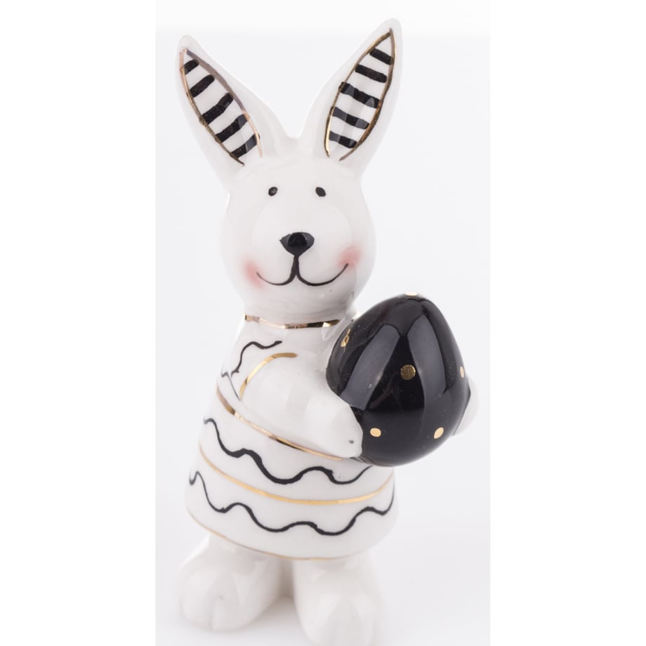 Dekoracja - małe białe króliczki w prążki 2 szt. - 9x4,5x3 cm