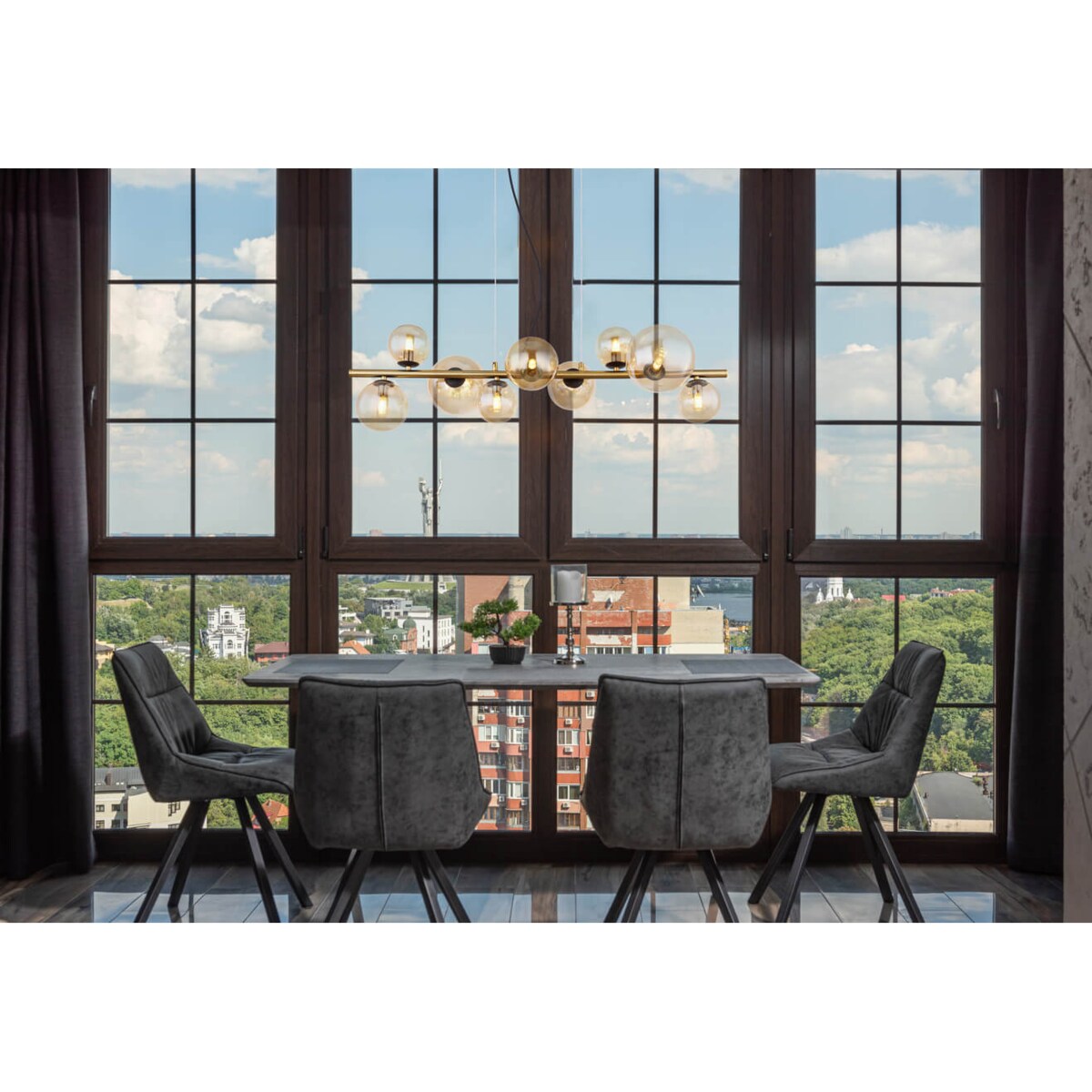 Wisząca lampa Riha 56135-9H bańki czarne bursztynowe