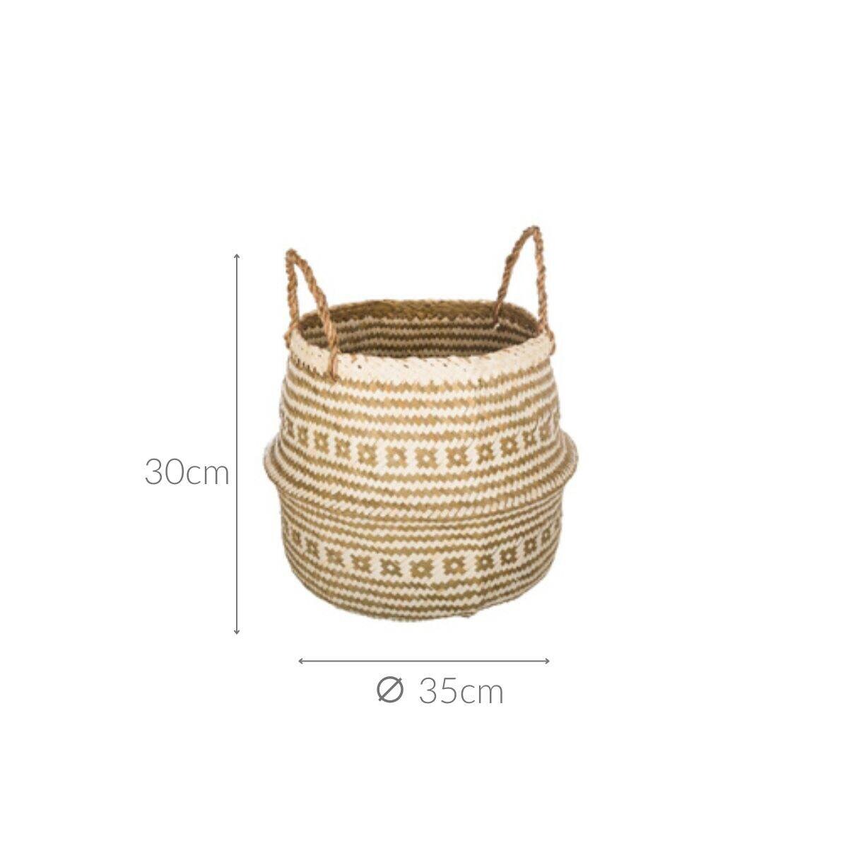 Kosz z trawy morskiej i etnicznym motywem, 35x30cm