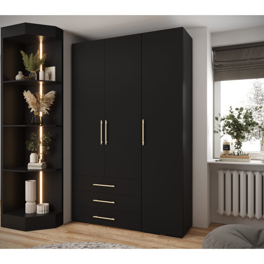 Garderoba wysoka do przedpokoju INOVA 3 Z17 czarny+złoty
