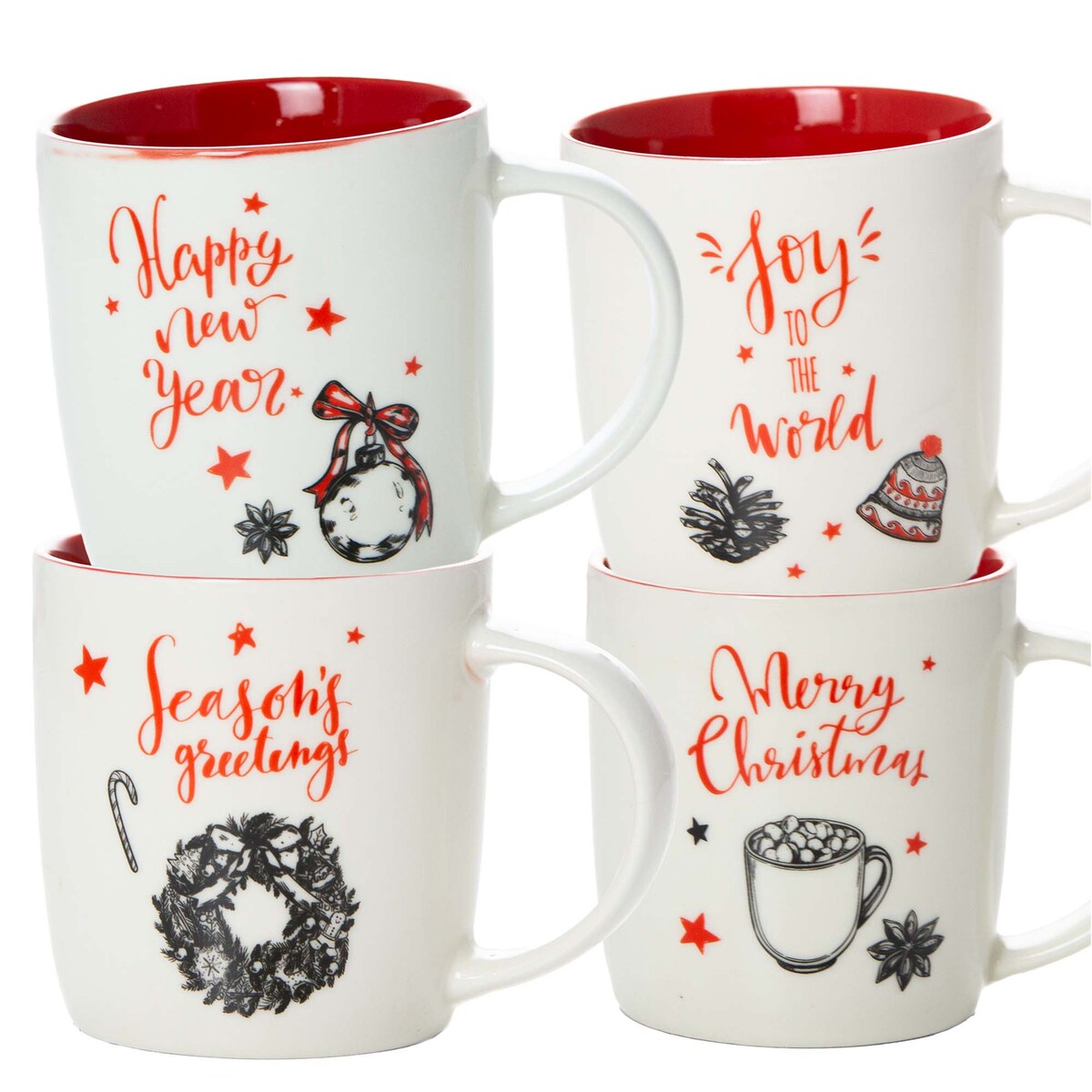 Kubek Świąteczny 370 Ml Boże Narodzenie Zestaw 4 Szt. Na Prezent Ceramiczny