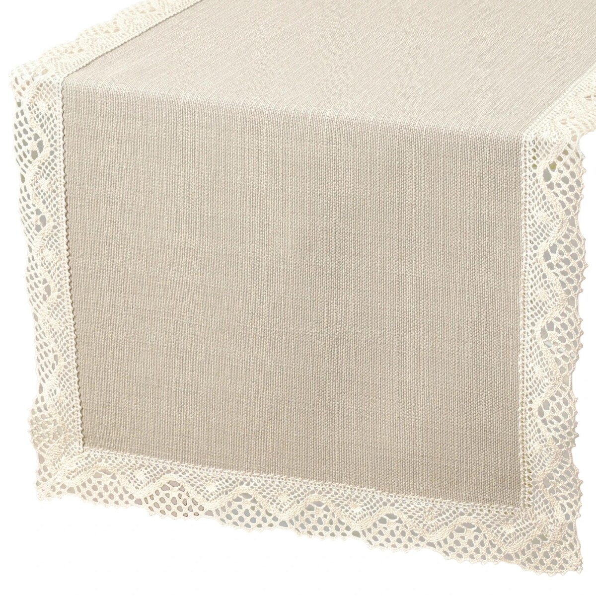 Bieżnik plamoodporny P130 cappucino z koronką K205 ecru - 40x160 cm - beżowy