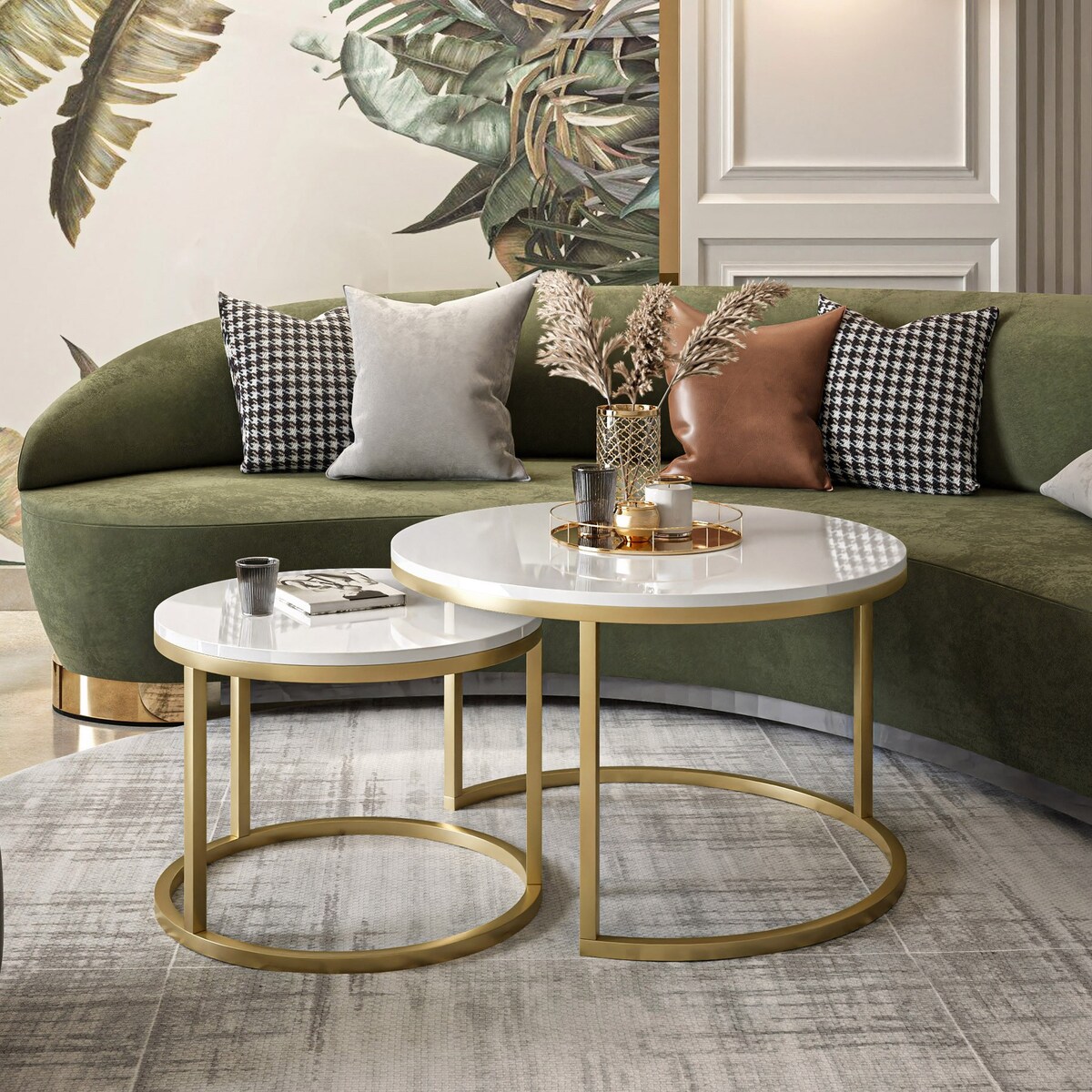 Okrągły stolik kawowy CIRI 2w1 złoty mat biały połysk