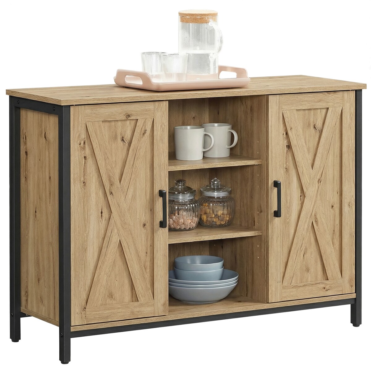 Komoda do salonu nowoczesny styl, dąb artisan, czarny