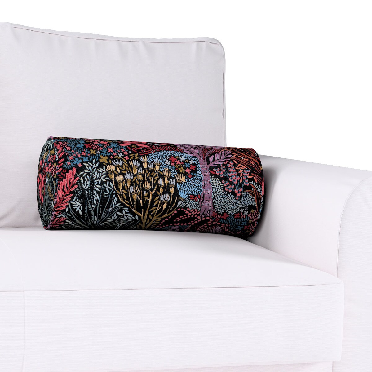 Poduszka wałek z zakładkami, kolorowe rośliny na czarnym tle, Ø20 x 50 cm, Intenso Premium