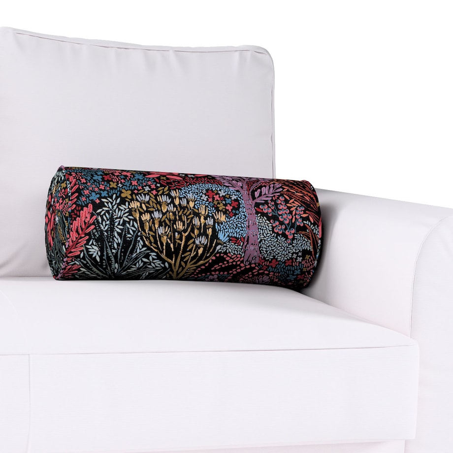 Poduszka wałek z zakładkami, kolorowe rośliny na czarnym tle, Ø20 x 50 cm, Intenso Premium
