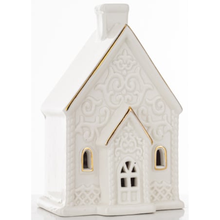 Domek ceramiczny LED 13,5x9 cm z wysokim kominem