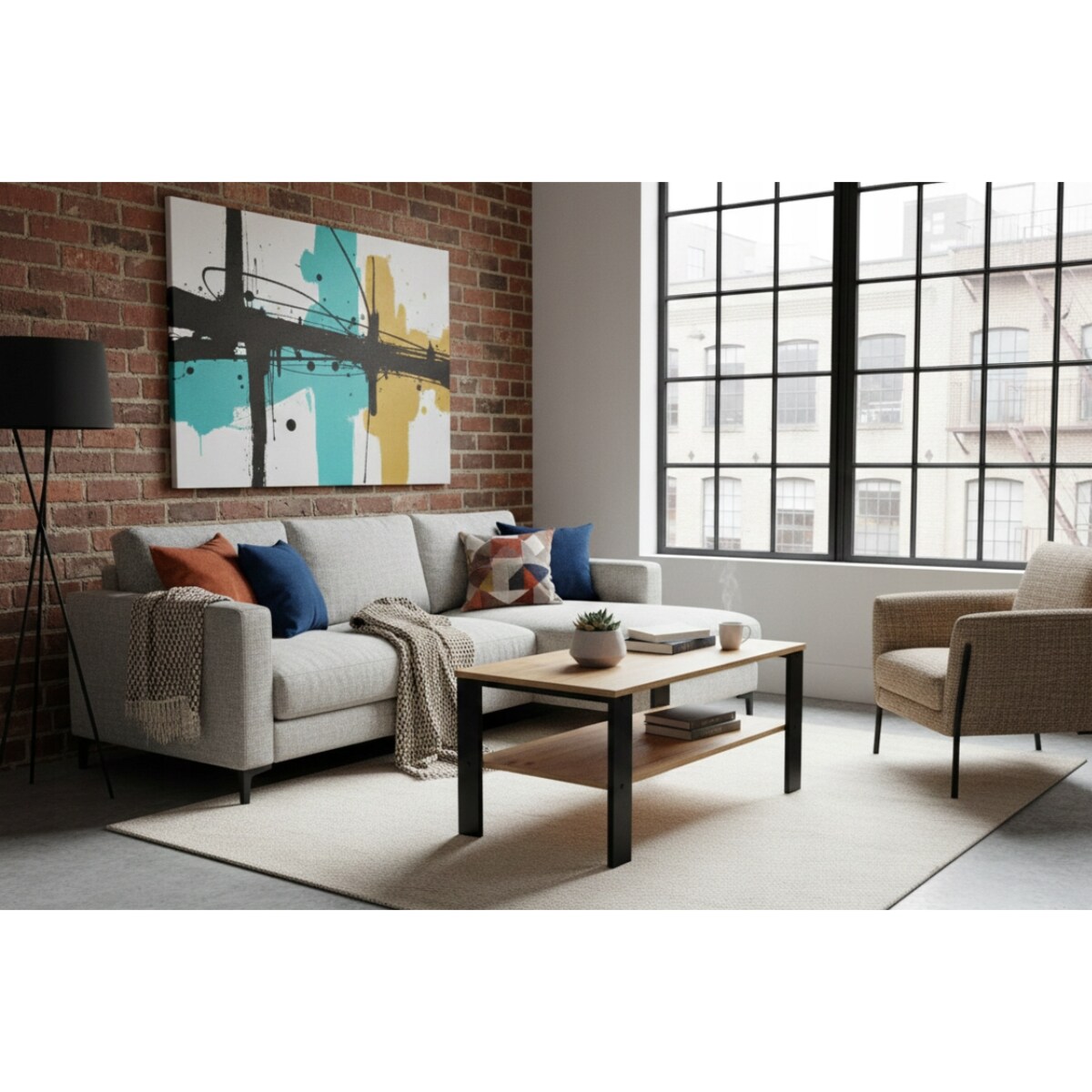Stolik Kawowy Loft Industrialny Dąb Złoty Craft Czarny Stelaż 90X52Cm