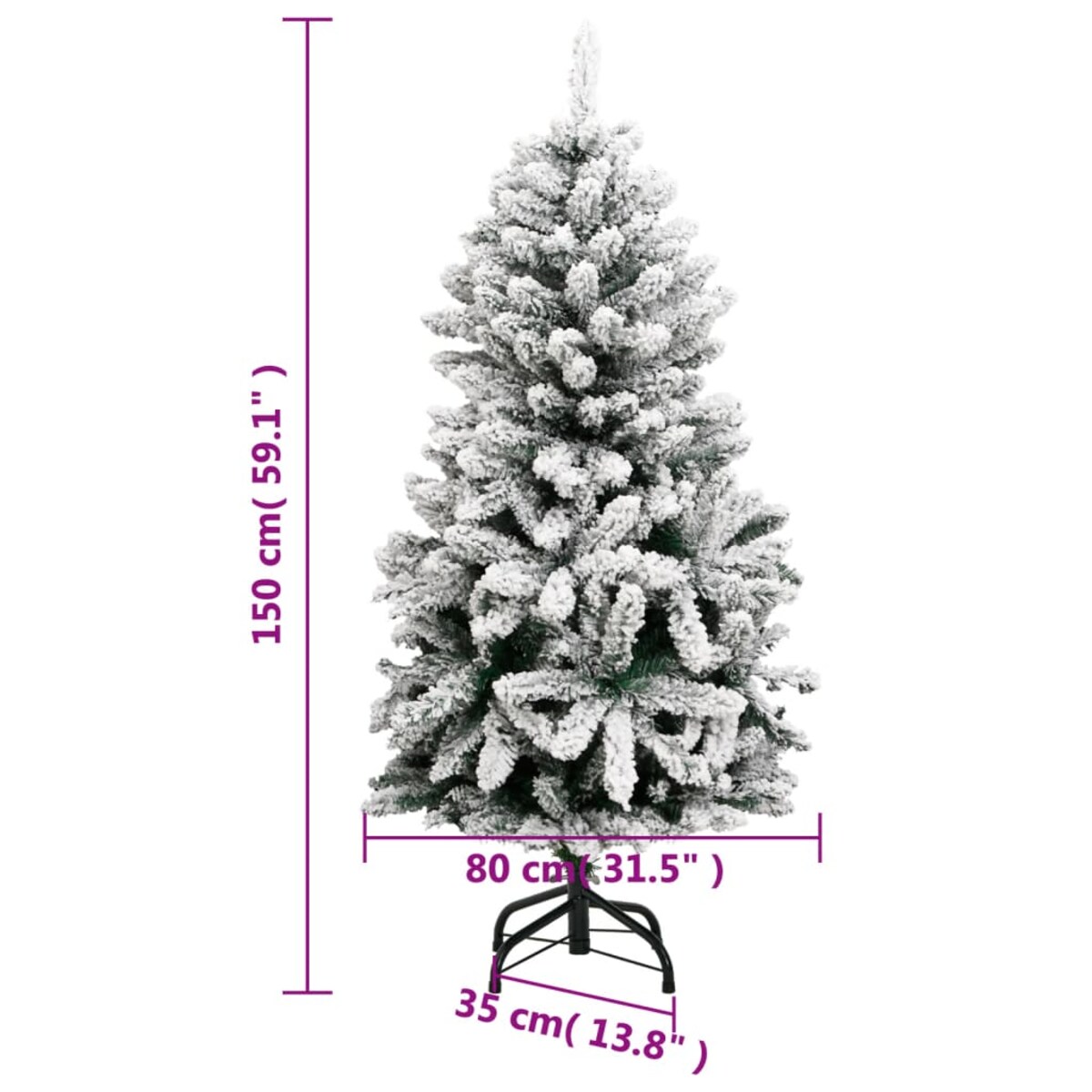 vidaXL Sztuczna choinka zawiasowa, ośnieżona, 150 cm