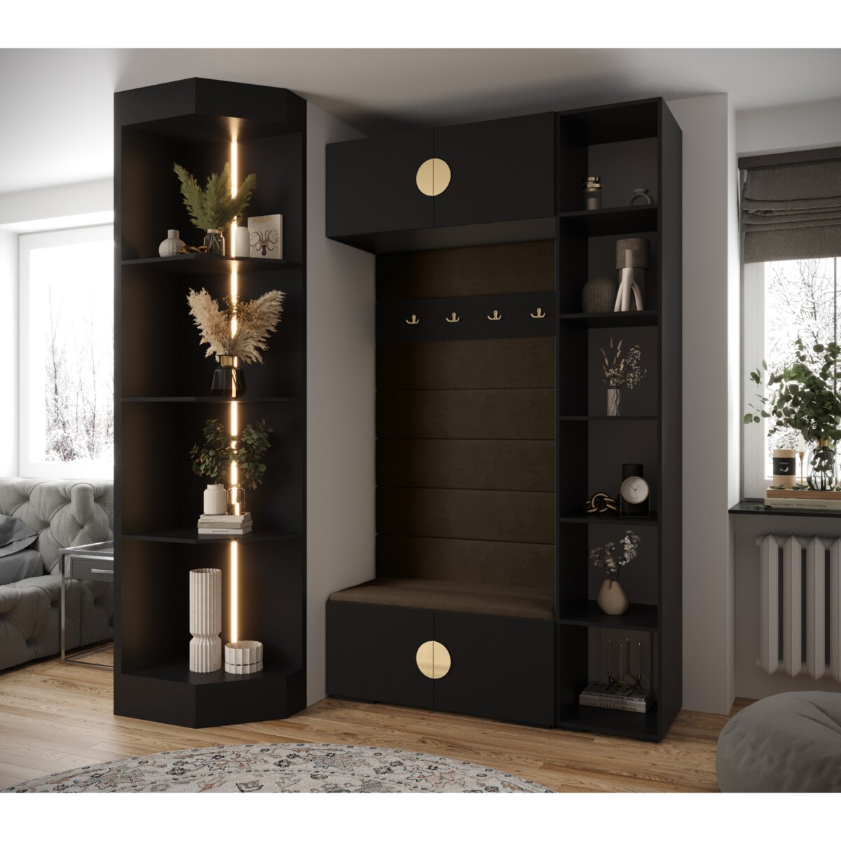 Garderoba do przedpokoju INOVA 4 Z20 czarny+złoty+manila04