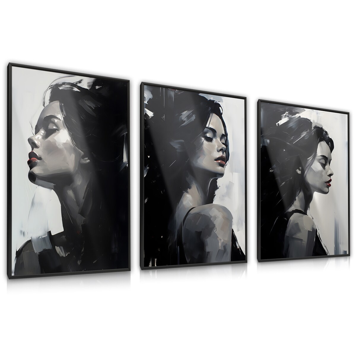 ZESTAW 3X PLAKAT W RAMIE DO SYPIALNI CZARNO-BIAŁE KOBIECE PORTRETY 60x80cm