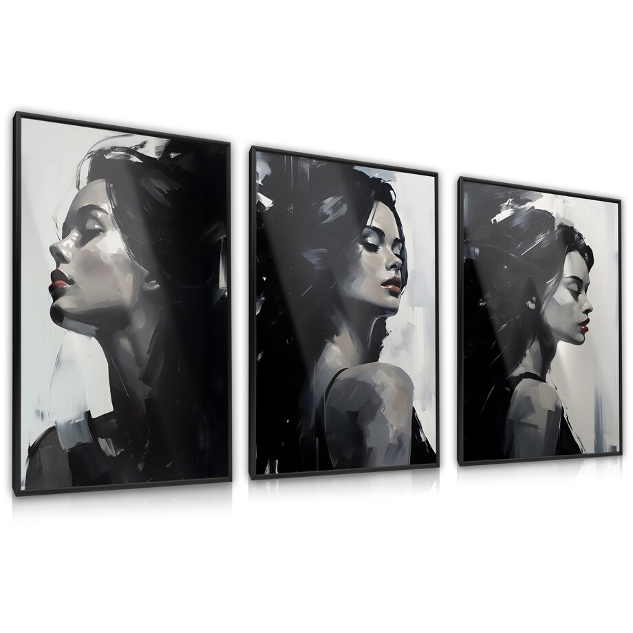 ZESTAW 3X PLAKAT W RAMIE DO SYPIALNI CZARNO-BIAŁE KOBIECE PORTRETY 60x80cm