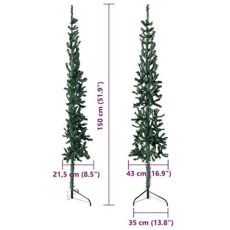 vidaXL Smukła choinka połówka ze stojakiem, sztuczna, zielona, 150 cm