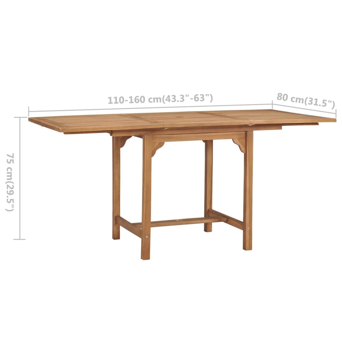 vidaXL Rozkładany stół ogrodowy, (110-160)x80x75cm, lite drewno tekowe