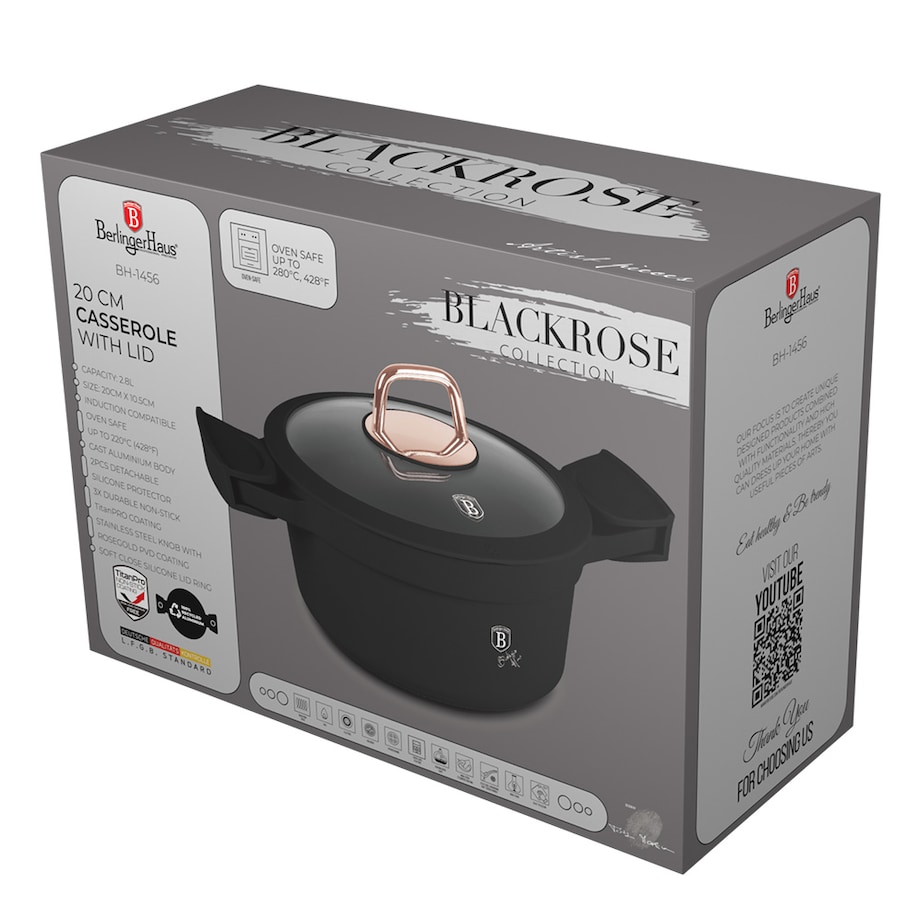 Garnek z pokrywką 20cm BerlingerHaus BH-1456 Black Rose Collection