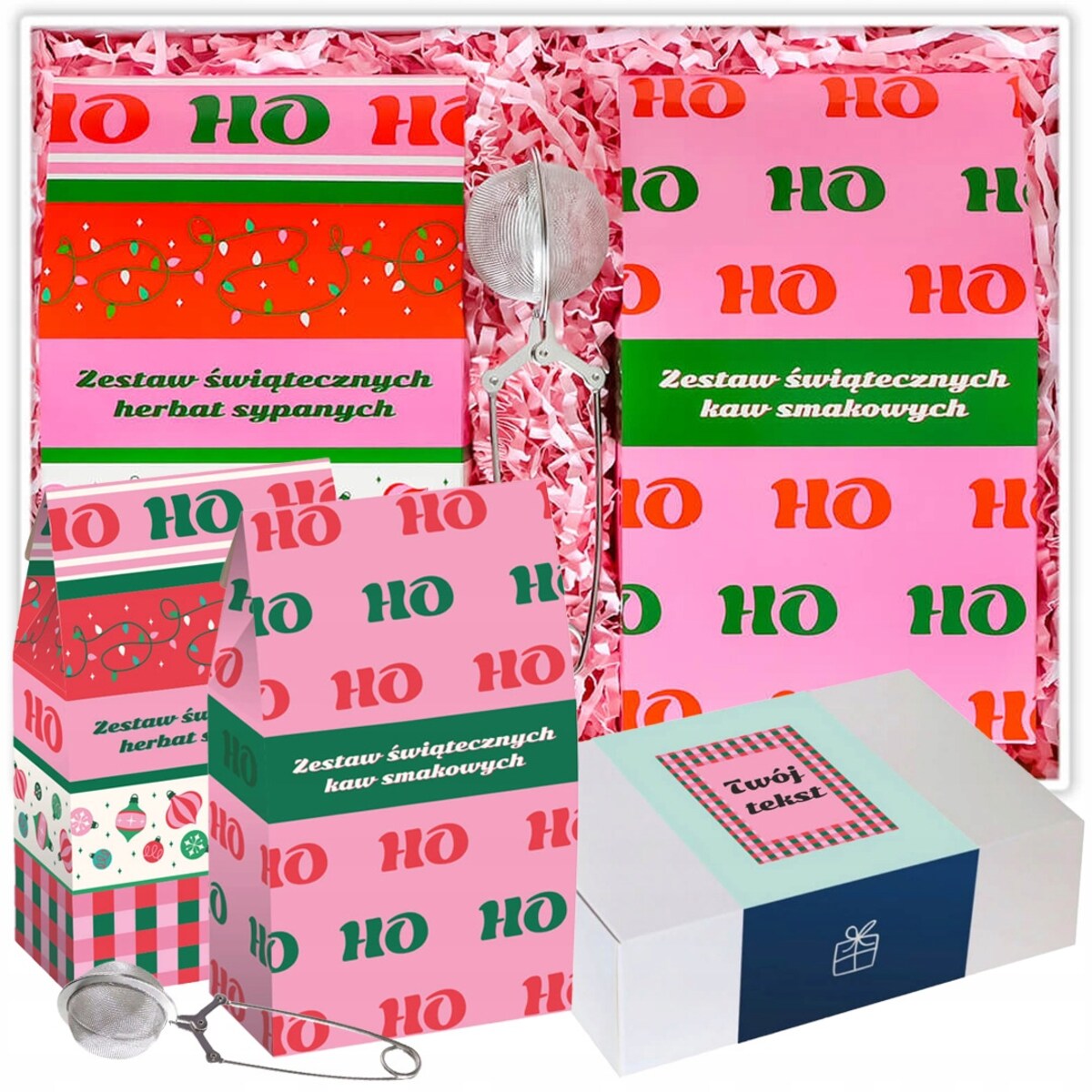 PERSONALIZOWANY BOX ŚWIĄTECZNY ZESTAW KAW HERBAT PREMIUM ZAPARZACZ - PREZENT UPOMINEK NA MIKOŁAJA ŚWIĘTA GWIAZDKĘ BOŻE NARODZENIE POD CHOINKĘ DLA KOBIETY FACETA