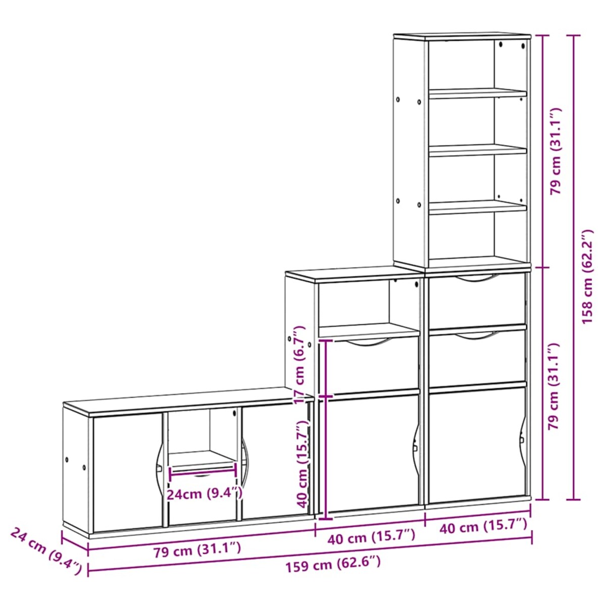 vidaXL 4-częściowy zestaw pod telewizor z miejscem do przechowywania