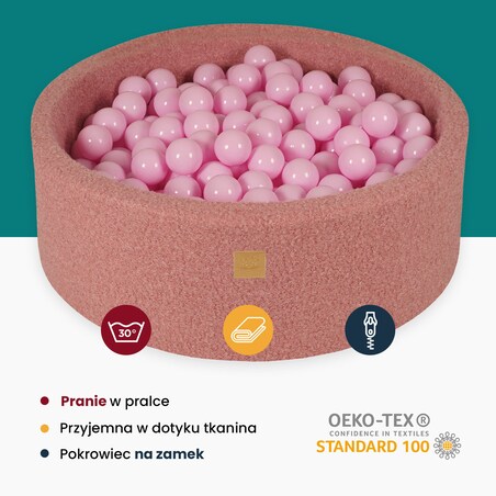 MeowBaby® Boucle Różowy Okrągły Suchy Basen 90x40cm dla Dziecka, piłki: Biały/Transparent