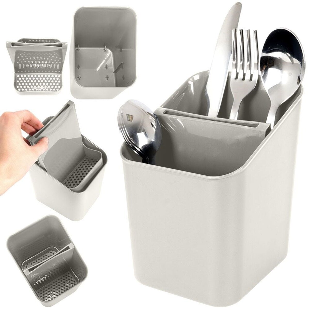 Ociekacz Stojak Koszyk Pojemnik na sztućce Przybory Kuchenne Popielaty