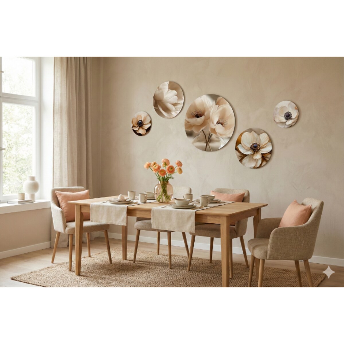 5x Obrazy na ścianę Beżowe Kwiaty Dekoracja do pokoju salonu sypialni