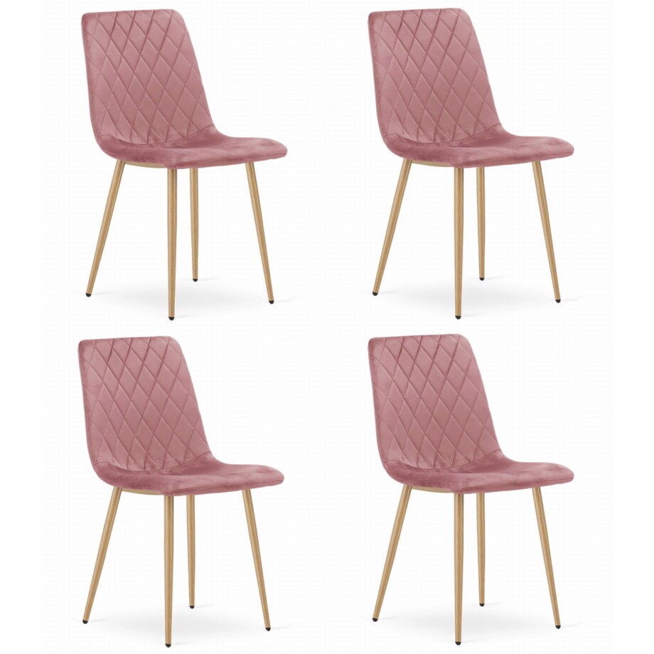 Krzesło Do Jadalni Kuchni Salonu Turin - Różowy Aksamit / Nogi Kolor Drewna X 4