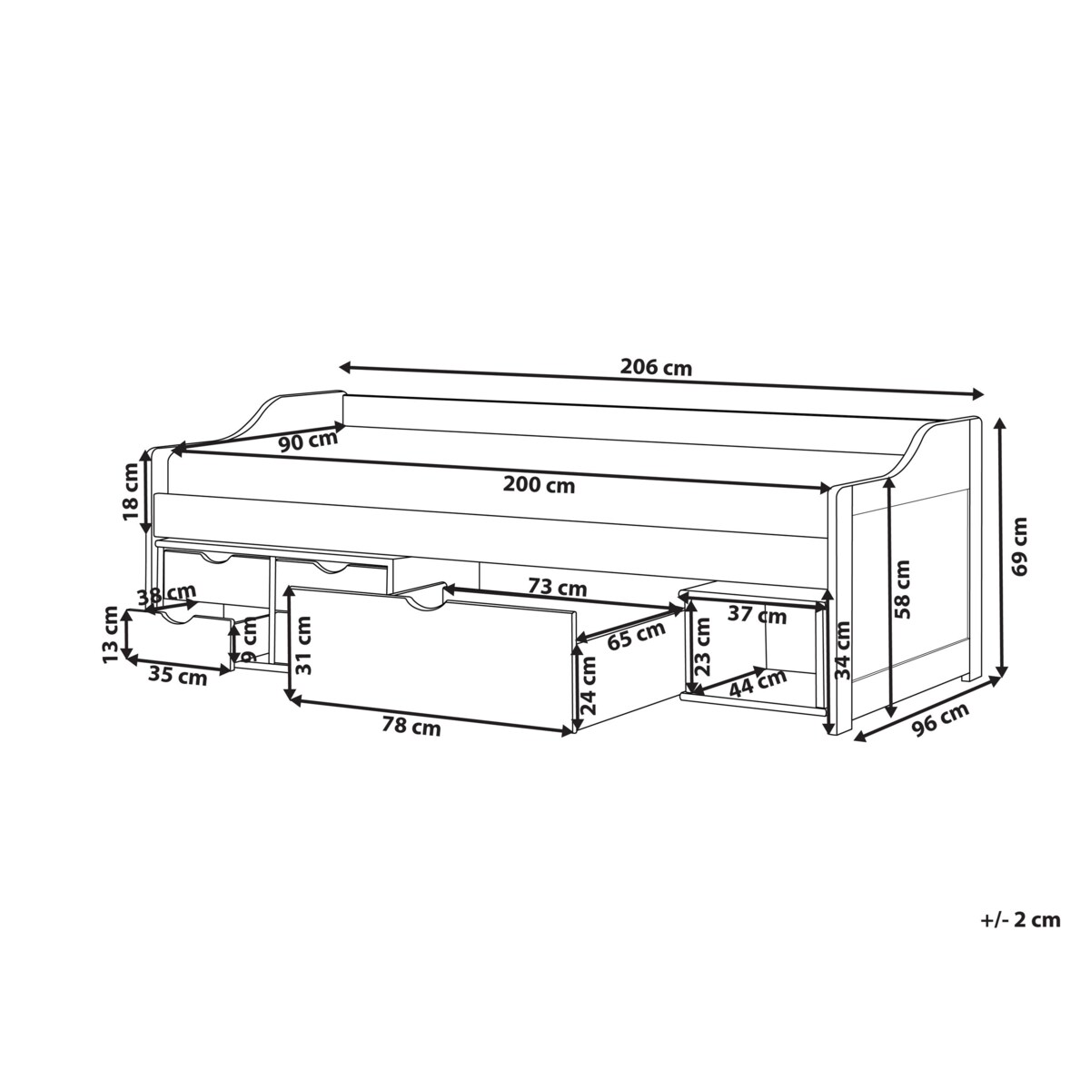Łóżko drewniane z szufladami 90 x 200 cm jasne drewno ROYVILLE