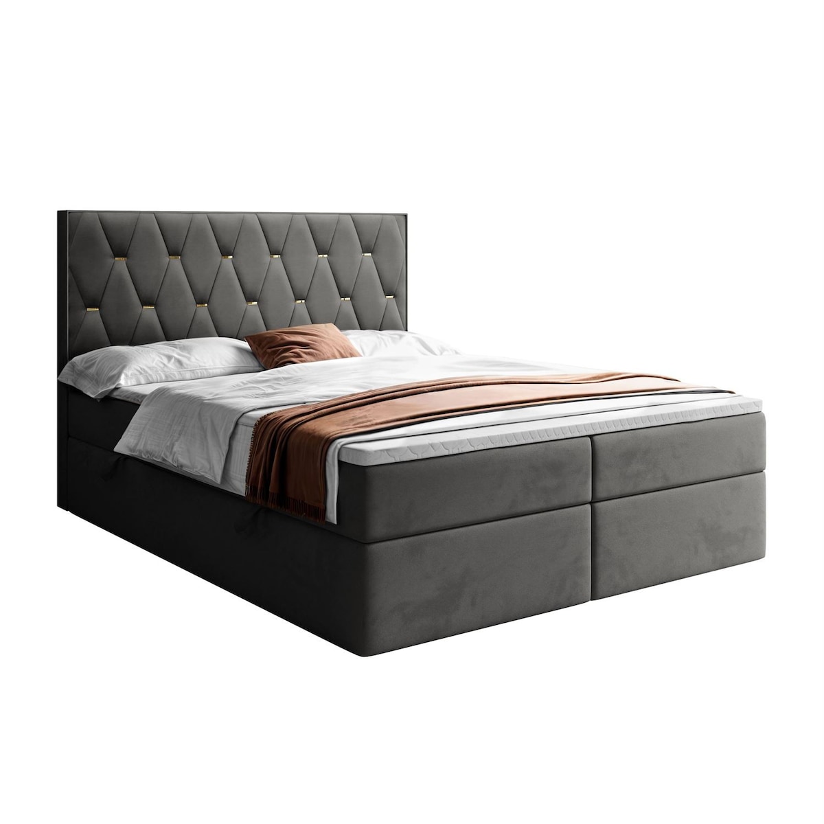 Łóżko kontynentalne IZOLDA z pojemnikiem na pościel, 140x200, RV 185, topper