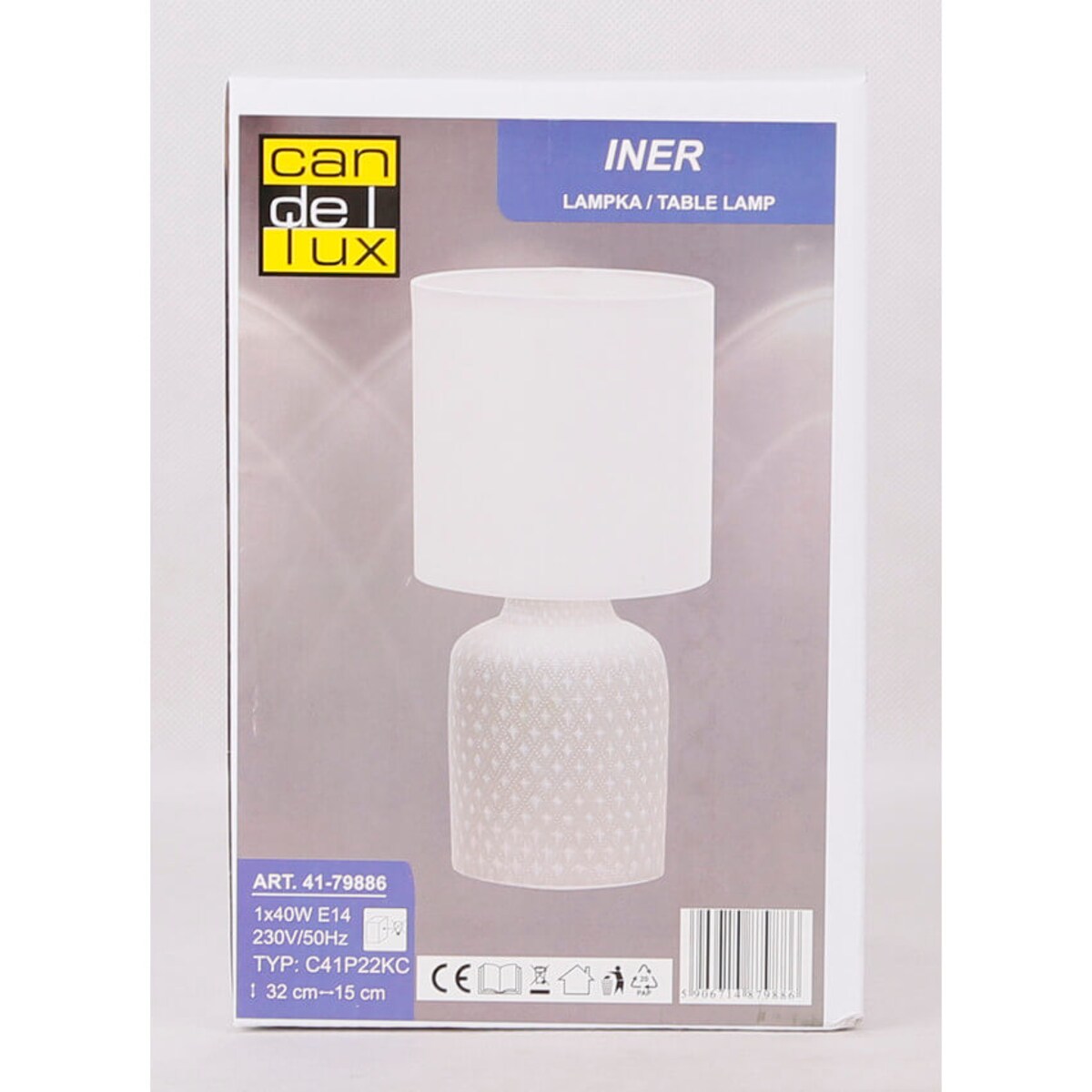 Lampka stołowa Iner 41-79886 Candellux z abażurem ceramika biała szara