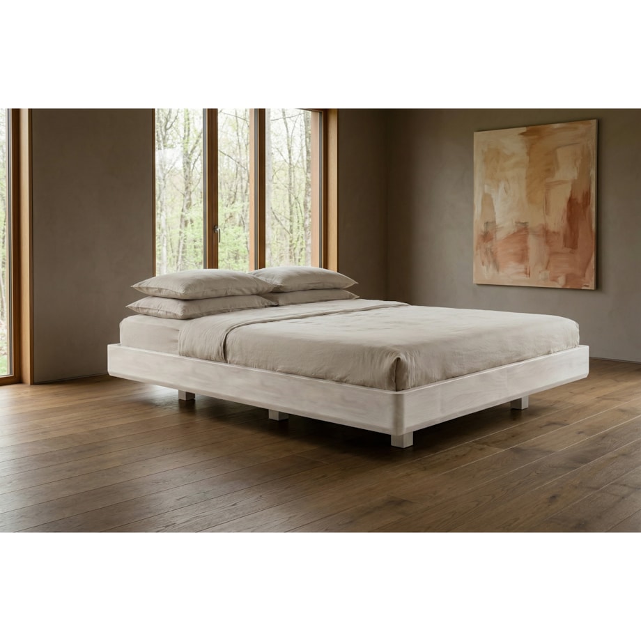 Łóżko lewitujące drewniane bukowe Visby LENA FLAT bez szafek / 160x200 cm, kolor biały