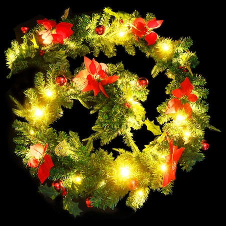 vidaXL Świąteczna girlanda z lampkami LED, zielona, 2,7 m, PVC