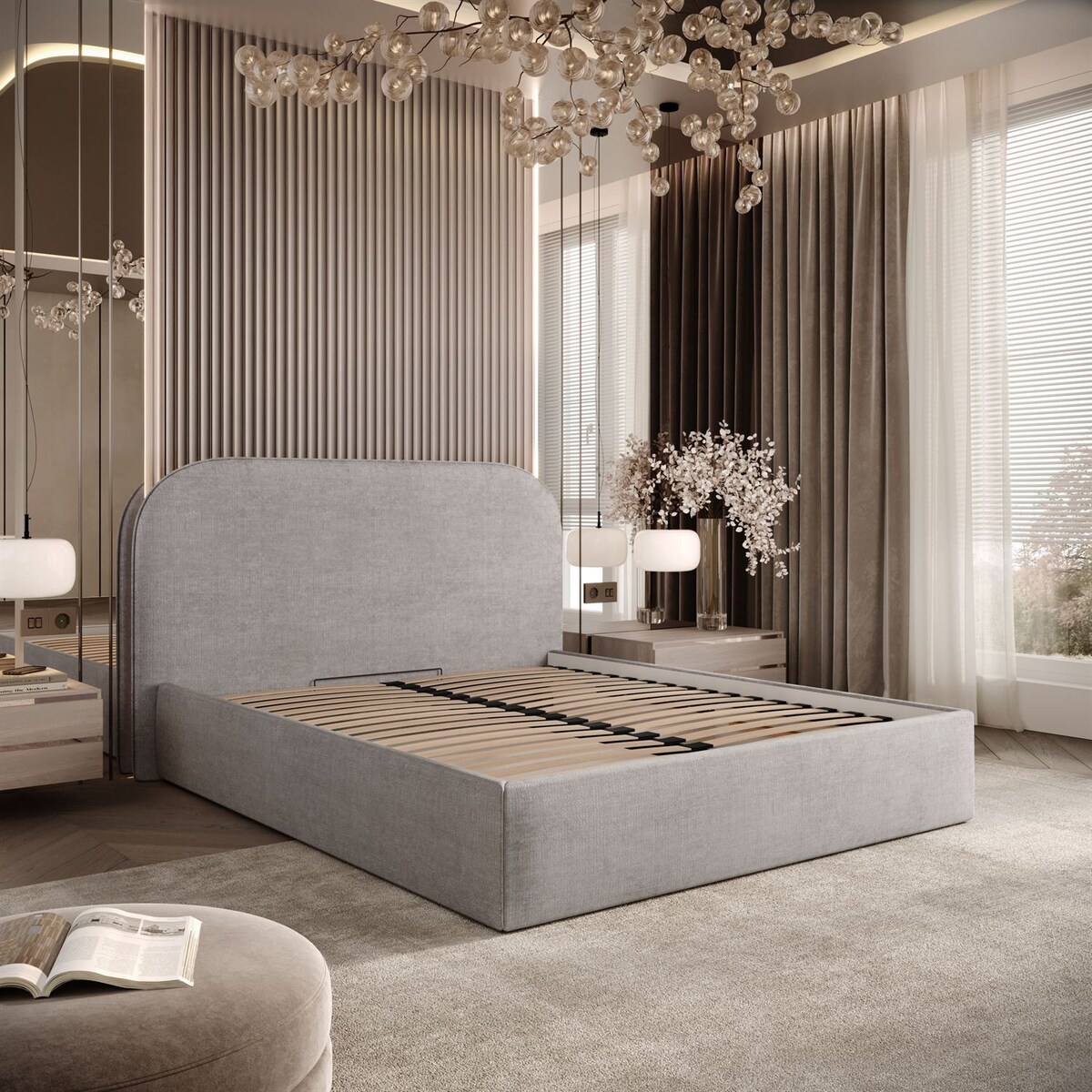 Łóżko tapicerowane OLIMPIA, pojemnik na pościel, s34, 180x200, Perfect Harmony 80